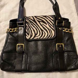 Kenneth Cole Black Leather Zebra Pattern Satchel . Like New .